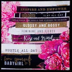 18” x 18” Pink & Gold Glitter Women Empowerment Decorative Picture.